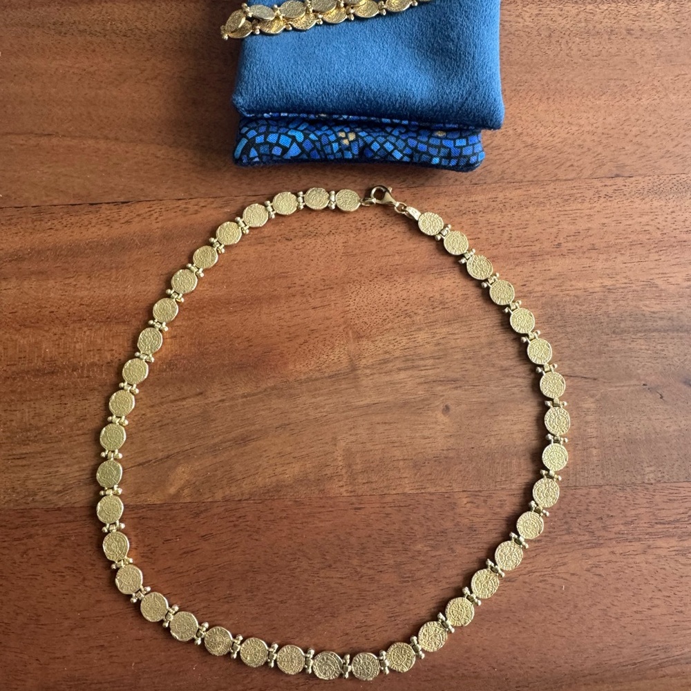 Elegant Greek Gold Coin Necklace and Bracelet set